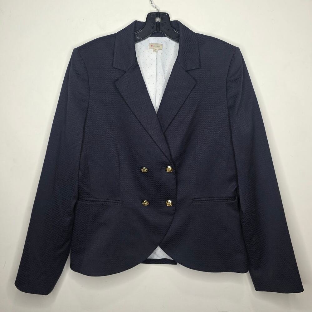 Cremieux navy blue cotton blend double breasted suit jacket blazer - 10 - career